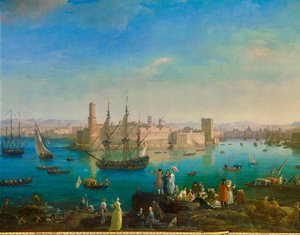 1754年のマルセイユ港の入港風景。ジョセフ・ヴェルネ（1714-1789）の作品。 作： Claude Joseph Vernet