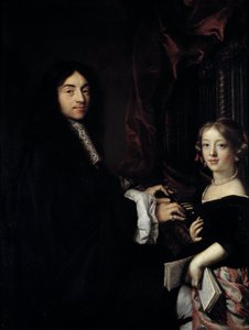 オルガン奏者シャルル・クープラン（1638-1679）の肖像と画家の娘 クロード・ルフェーヴル（1632-1675）の絵画 17世紀 日1,27x0,96 m 作： Claude Lefebvre