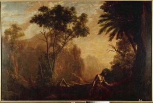 聖オヌプリウスのいる風景」（油彩・キャンバス、1638年頃 作： Claude Lorrain