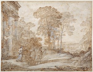ヴィーナスとアエネアスの出会い」1678年頃（紙にペンとインク、ウォッシュ