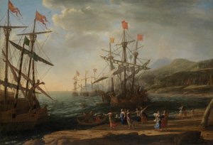 船に火を悲しむトロイの木馬の女性、c.1643（帆布に油彩） 作： Claude Lorrain