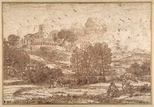 ハガーと天使」（紙にペン、茶インク 作： Claude Lorrain