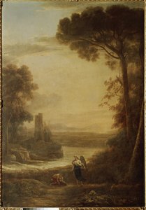 トビ（トビト）と大天使ラファエルのいる風景」（1639年、油彩・カンヴァス 作： Claude Lorrain
