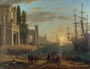 "Port de mer au soleil couchant (A seaport)" クロード・ロラン（1600-1682）の絵画 油彩・キャンバス 1644 Dim 103x131 cm ナショナル・ギャラリー、ロンドン 作： Claude Lorrain
