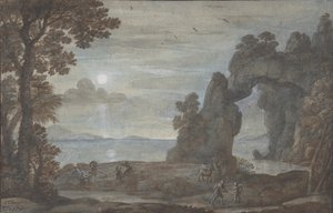 ペルセウスとサンゴの起源のある海岸の景色、1674年。 作： Claude Lorrain