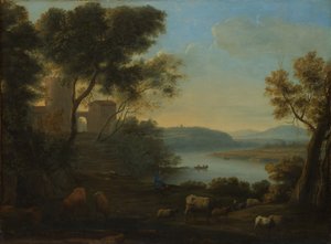 牧歌的な風景：ローマのカンパーニャ、ca。 1639。 作： Claude Lorrain