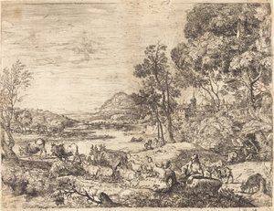 風景の中で会話する羊飼いと羊飼い (Berger et bergère conversant) 作： Claude Lorrain