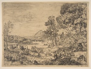 風景の中の羊飼いと羊飼いの会話1651年。 作： Claude Lorrain