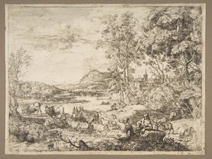 風景の中の羊飼いと羊飼いの会話1651年。 作： Claude Lorrain