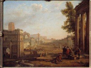 ローマのカンポ・ヴァチーノの眺め 1630年頃のフォロ・ロマーノ - ロランと呼ばれるクロード・ゲレ（1600-1682）の絵画 17世紀 日 0,56x0,72 m パリ、ルーヴル美術館 作： Claude Lorrain