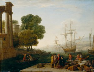 日没時の海港、1643年（銅パネルに油彩） 作： Claude Lorrain