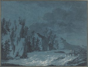 樹木が茂った崖による川の急流 作： Claude Louis Chatelet