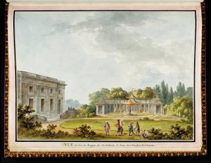 "Vue de Jeu de Bague、de Sa Gallerie、＆d"unedesFaçadesduChateau "、from the Queen" s Chateau and Gardens at the Petit Trianon：A Luxury Album of Original Drawings and Plans Commissioned by Marie-Antoinette、byarchitectリチャード・ミケ 作： Claude Louis Chatelet