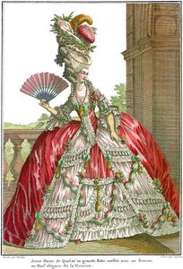 幅広のパニエ付きのフランスの宮廷服、1778年 作： Claude Louis Desrais