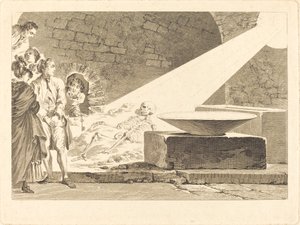 フラゴナールとベルジェレットと妻がポンペイの墓を訪れている 作： Claude Mathieu Fessard after Jean Honoré Fragonard