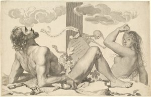 十字架のふもとのアダムとイブ 作： Claude Mellan