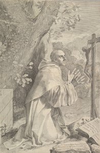 聖十字架の前にひざまずくセントバーナード、ca。 1655年。