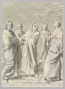 Sts。アン、ジョセフ、ヨアヒム、バーナード、ジョン、処女の伝道者の親族、1648年。 作： Claude Mellan