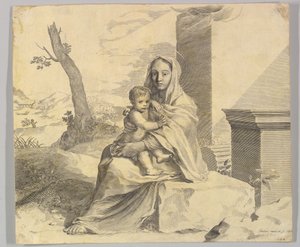 岩の上に座る聖母子 廃墟の聖母子、1659年。 作： Claude Mellan