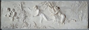 シリンクスを追いかけるパン アムールの視線を浴びるクロード・ミッシェル・ディ・クロディオン（1738-1814）のバス・レリーフ。1782年頃 パリ、ルーヴル美術館 作： Claude Michel Clodion