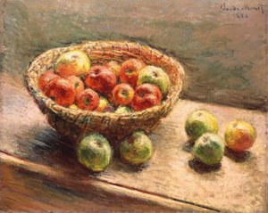 りんごのボウル。りんごのバスケット、1880 作： Claude Monet