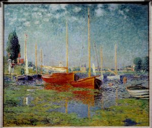 アルジャントゥイユ2隻の赤い帆船 作： Claude Monet