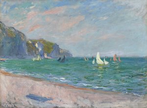 1882年、プールヴィルの崖の前にあるボート 作： Claude Monet