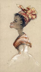 スカーフを身に着けている黒人女性、1857年（紙に木炭とトイレ） 作： Claude Monet