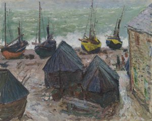 エトレタの浜辺に浮かぶボート 作： Claude Monet