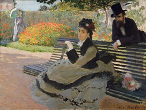 ガーデンベンチのカミーユ・モネ 作： Claude Monet