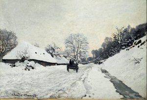 オンフルールの雪の下の道、カート（油彩・キャンバス 作： Claude Monet