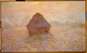 干し草の山、霧の中の太陽 作： Claude Monet