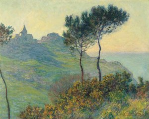 ヴァレンジュヴィル教会、夕日 作： Claude Monet