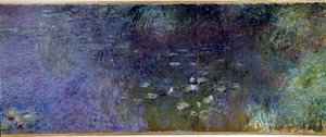 レ・ニンファ：マタン ディテール。クロード・モネ（1840-1926）の絵画 1914-1926 各部分2×3mの二部作。パリオランジュリー美術館 - 睡蓮（またはニンフェア）：朝。詳細。クロード・モネ（1840年-1926年）の絵画 作： Claude Monet