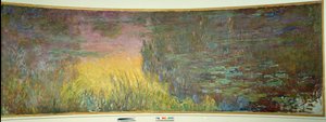 Les nympheas, soleil couchant クロード・モネ（1840-1926）による絵画 1914-1926年 各部分2×3mの二部作。パリオランジュリー美術館 作： Claude Monet