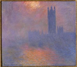ロンドン、議会、霧の中のサンバースト 作： Claude Monet