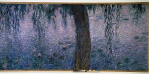 トリプティク柳のある明るい朝のニンファ（右）。クロード・モネ（1840-1926）の絵画 1914-1926年 薄暗い。2 x 4.25 m. Paris.オランジュリー美術館