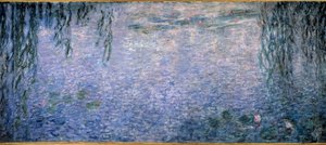 ニュンフェアス、柳のある澄んだ朝 トリプティク中央部分クロード・モネ（1840-1926）の絵画 1914-1926年 薄暗い。2 x 4.25 m. パリオランジュリー美術館 作： Claude Monet
