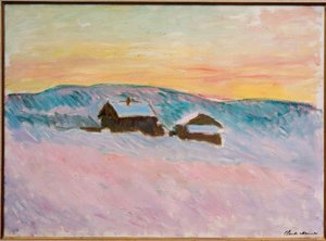 ノルウェーの風景、青い家 作： Claude Monet