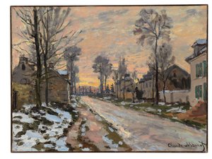 ルーベシエンヌへの道、融ける雪、夕日、c.1869-70 作： Claude Monet