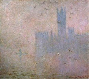 カモメ。ロンドンのテムズ川。国会議事堂、1903-1904 作： Claude Monet