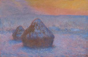 小麦の山 (夕焼け、雪の効果) 作： Claude Monet
