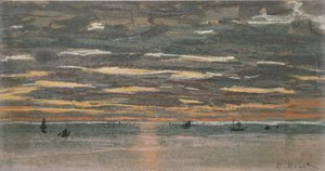 海の夕日、1865-1870 作： Claude Monet