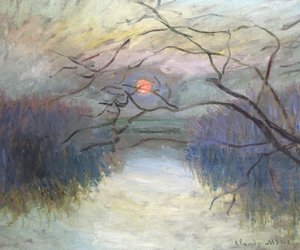 ヴェトゥイユのセーヌ川に沈む夕日、1880年 作： Claude Monet