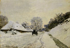 カート、またはオンフルールの雪の下の道、1865 作： Claude Monet