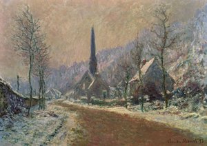 冬のジュフォッセの教会 作： Claude Monet