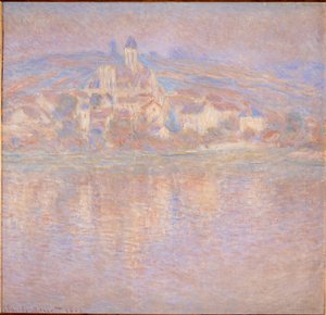 ヴェトゥイユ、日没（キャンバスに描かれた絵） 作： Claude Monet