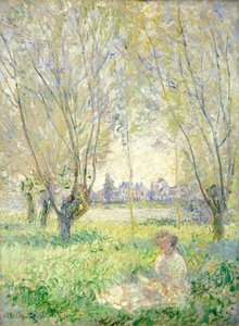 柳の下に座っている女性 作： Claude Monet