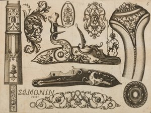 銃器の装飾の彫刻、1693 年または 1695 年。 作： Claude Simonin
