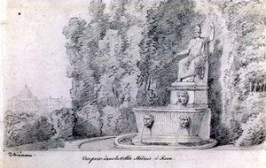 ローマ、ヴィラ・メディチの庭の噴水の眺め 1815-20年頃（紙に鉛筆） 作： Claude Thienon